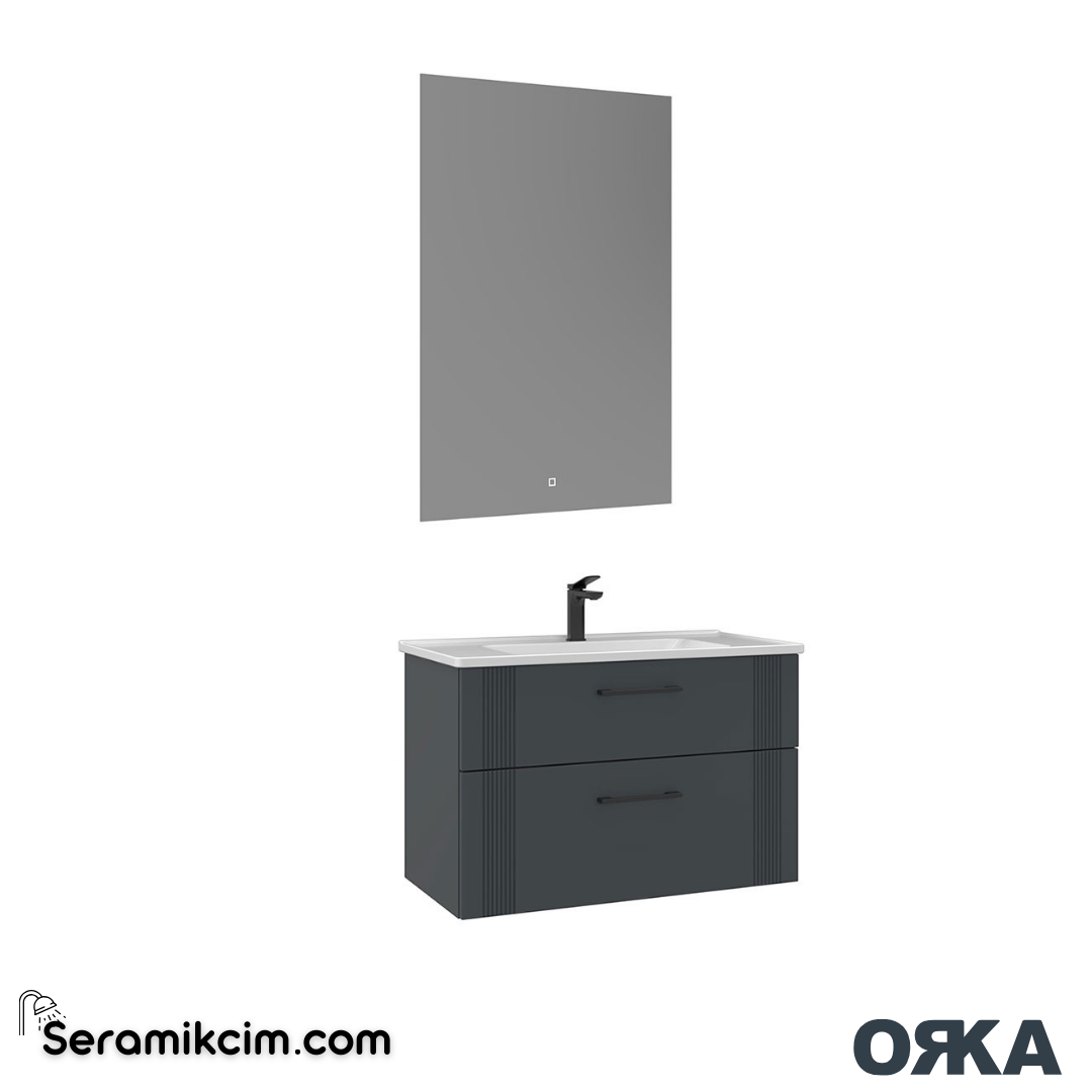 Orka Bari 80cm Ledli Ayna Banyo Dolabı Set Mat Antrasit - ORK022.80.01.TKM