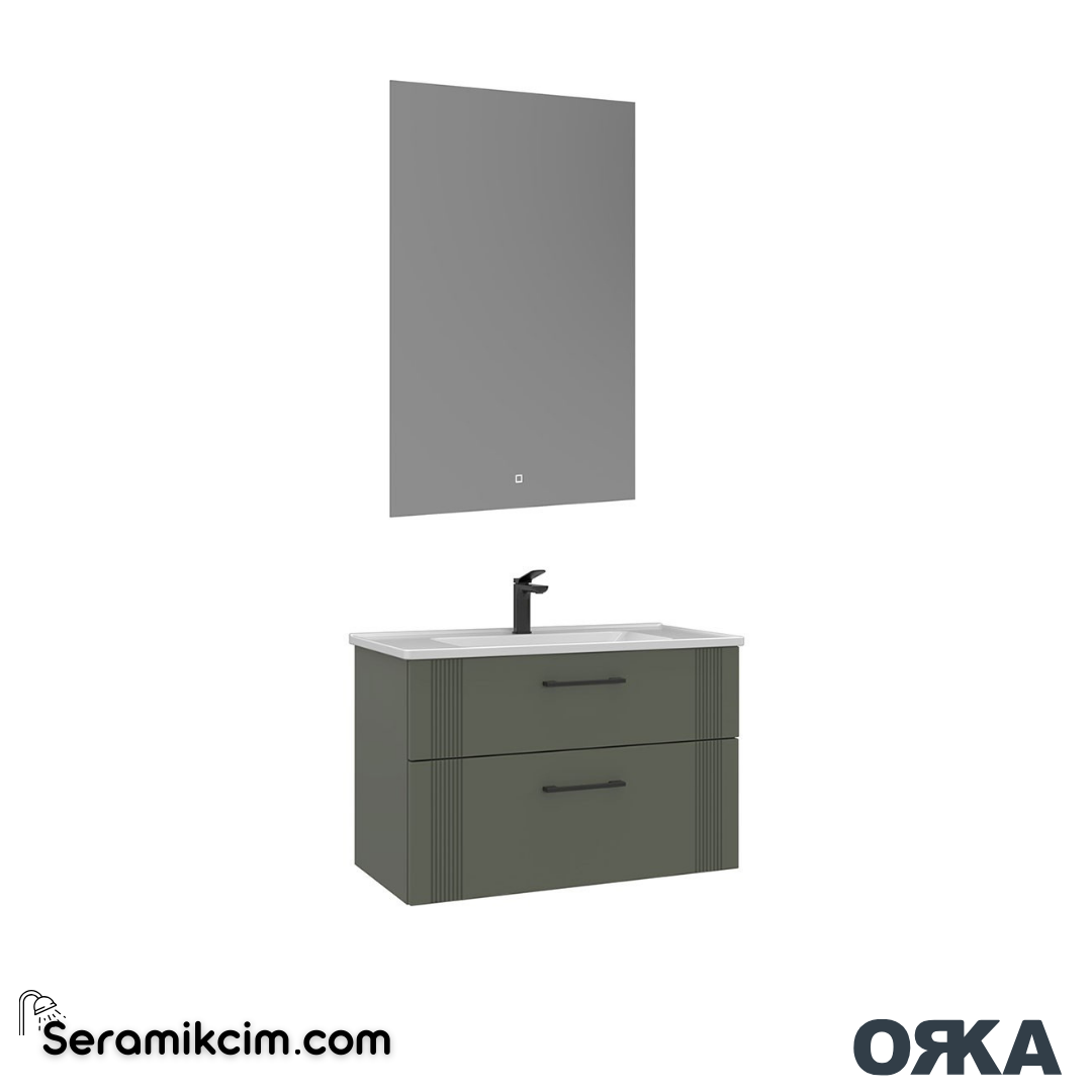 Orka Bari 80cm Ledli Ayna Banyo Dolabı Set Mat Soft Yeşil - ORK022.80.05.TKM