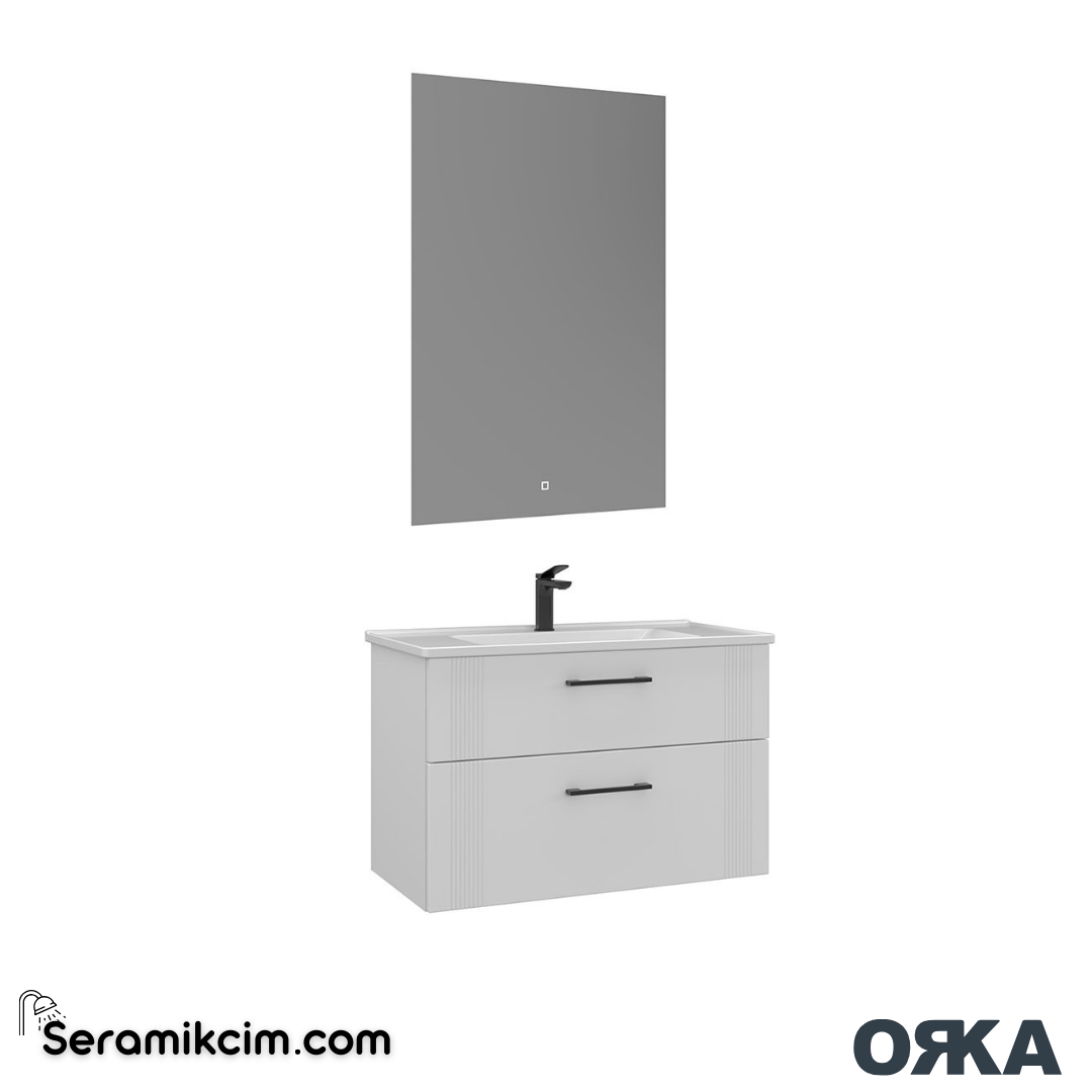 Orka Bari 80cm Ledli Ayna Banyo Dolabı Set Mat Beyaz - ORK022.80.02.TKM