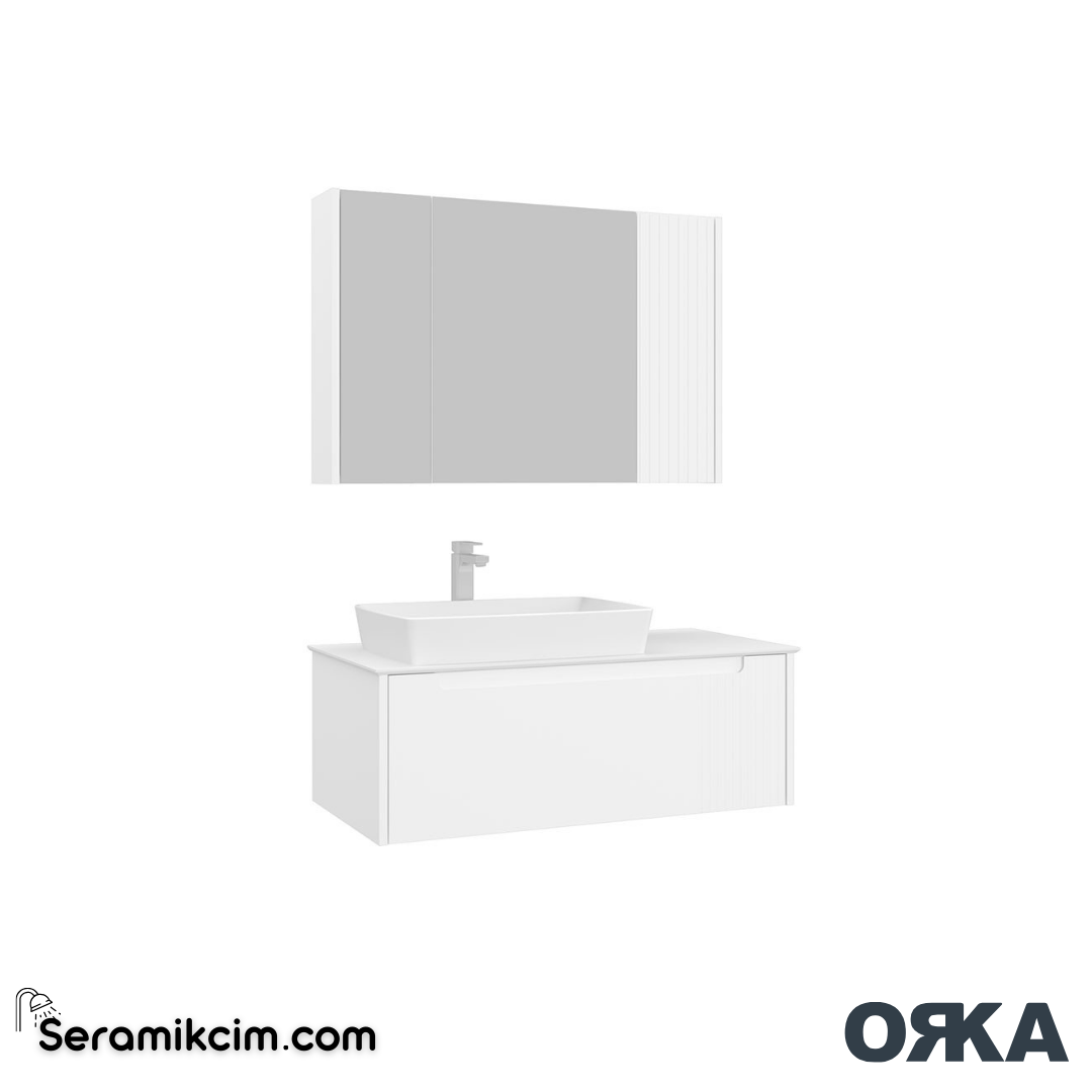 Orka Biella 100cm Banyo Dolabı Set Dolaplı Ayna Mat Beyaz - ORK021.100.02.TKM