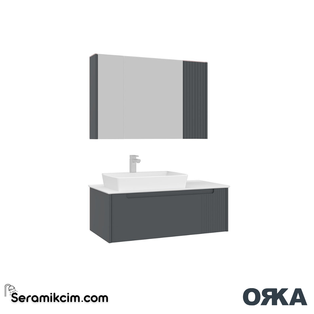 Orka Biella 100cm Banyo Dolabı Set Dolaplı Ayna Mat Antrasit - ORK021.100.01.TKM