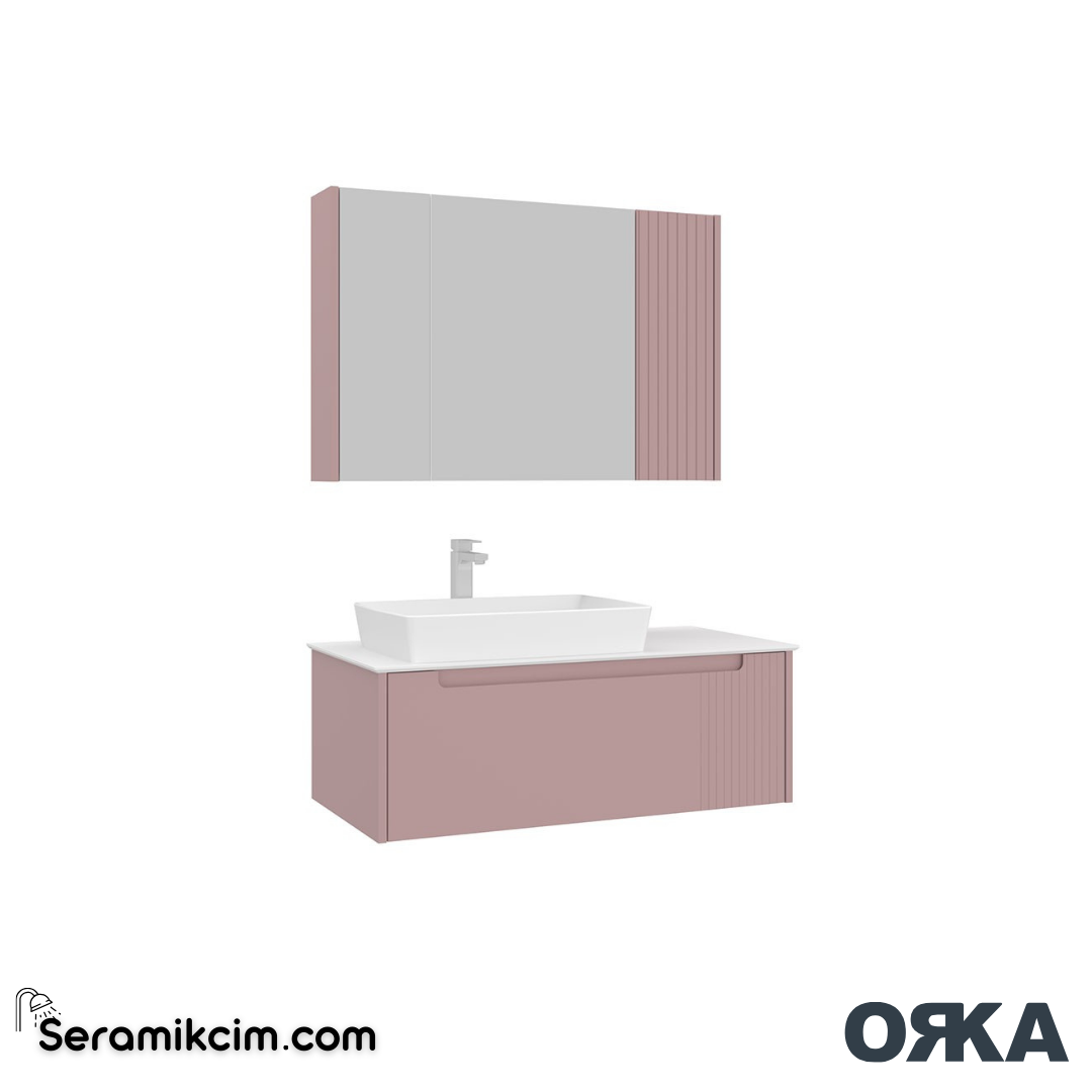 Orka Biella 100cm Banyo Dolabı Set Dolaplı Ayna Mat Pudra - ORK021.100.04.TKM