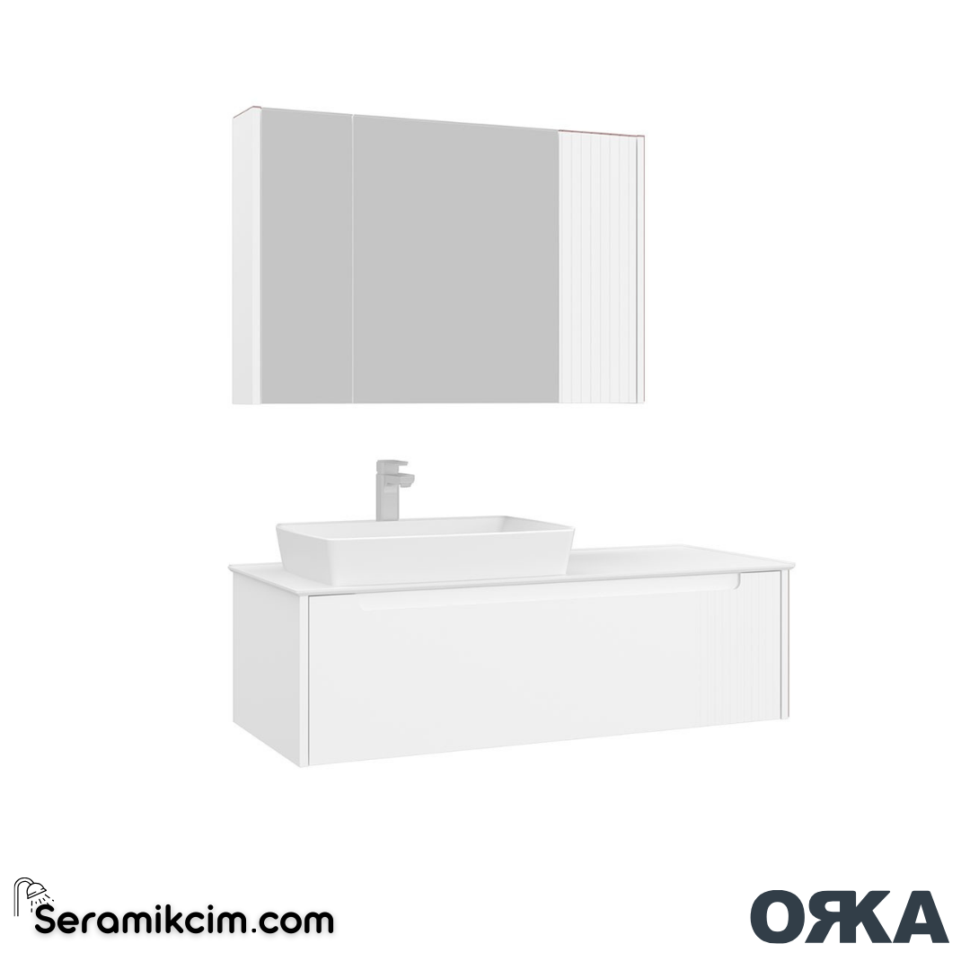 Orka Biella 120cm Banyo Dolabı Set Dolaplı Ayna Mat Beyaz - ORK021.120.02.TKM