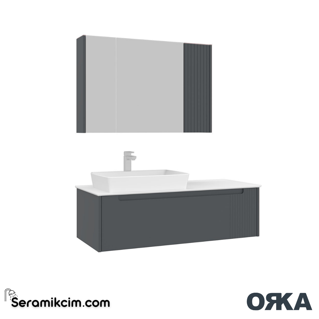 Orka Biella 120cm Banyo Dolabı Set Dolaplı Ayna Mat Antrasit - ORK021.120.01.TKM