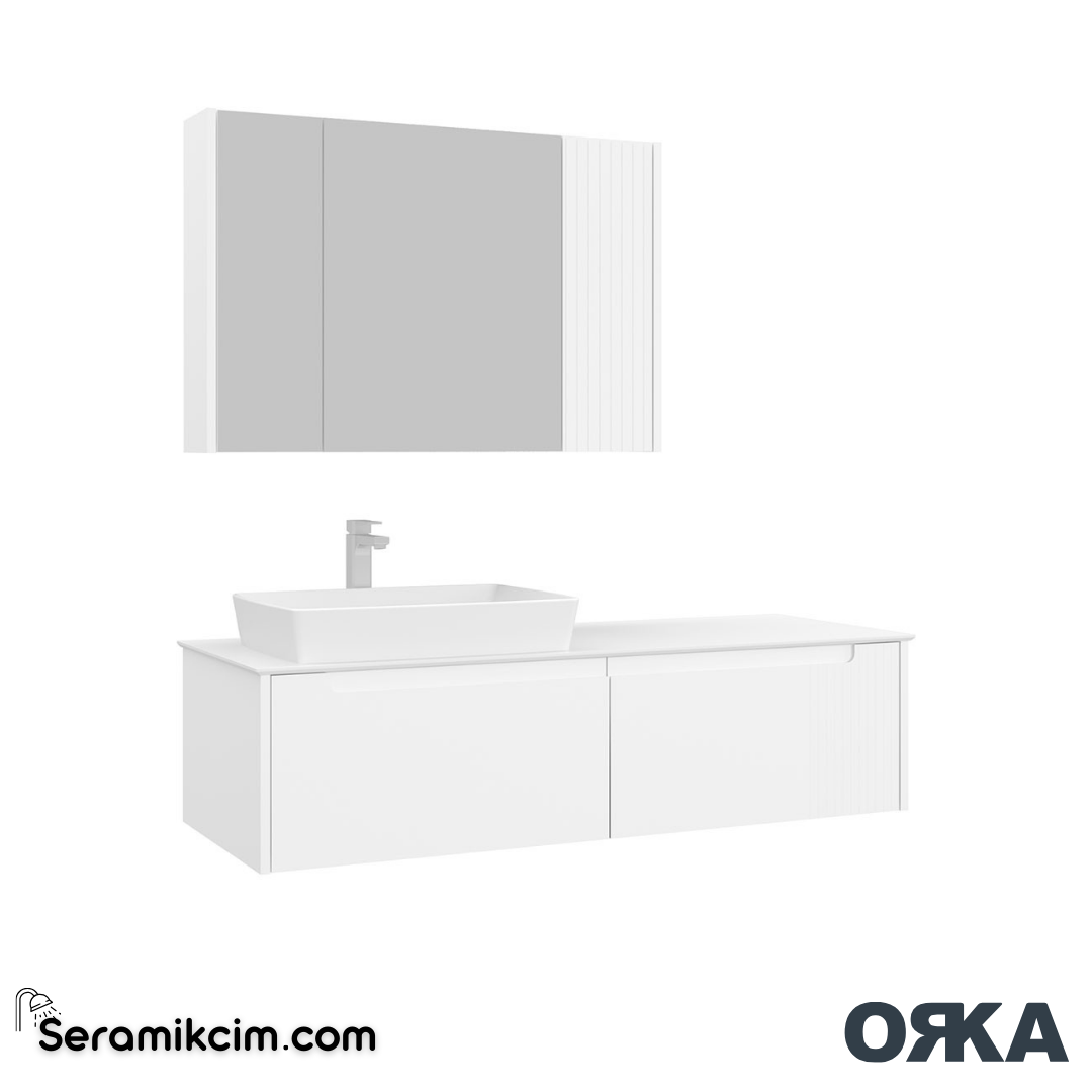 Orka Biella 140cm Banyo Dolabı Set Dolaplı Ayna Mat Beyaz - ORK021.140.02.TKM