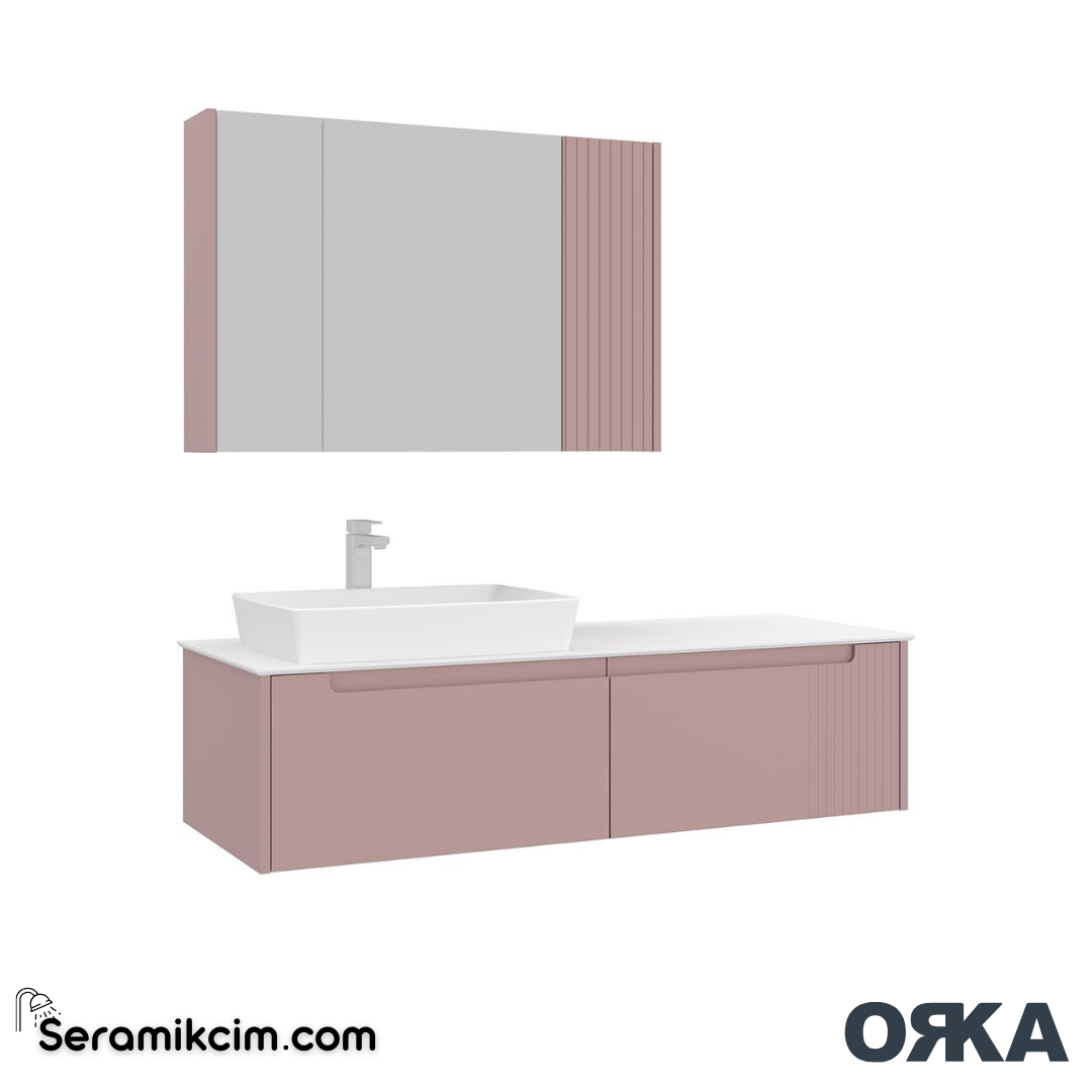 Orka Biella 140cm Banyo Dolabı Set Dolaplı Ayna Mat Pudra - ORK021.140.04.TKM