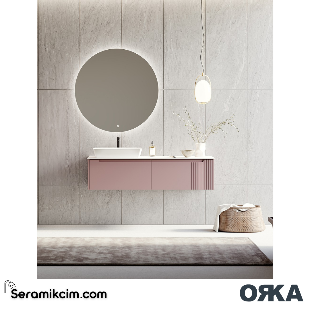 Orka Biella 140cm Banyo Dolabı Set Ledli Ayna Mat Pudra - ORK020.140.04.TKM