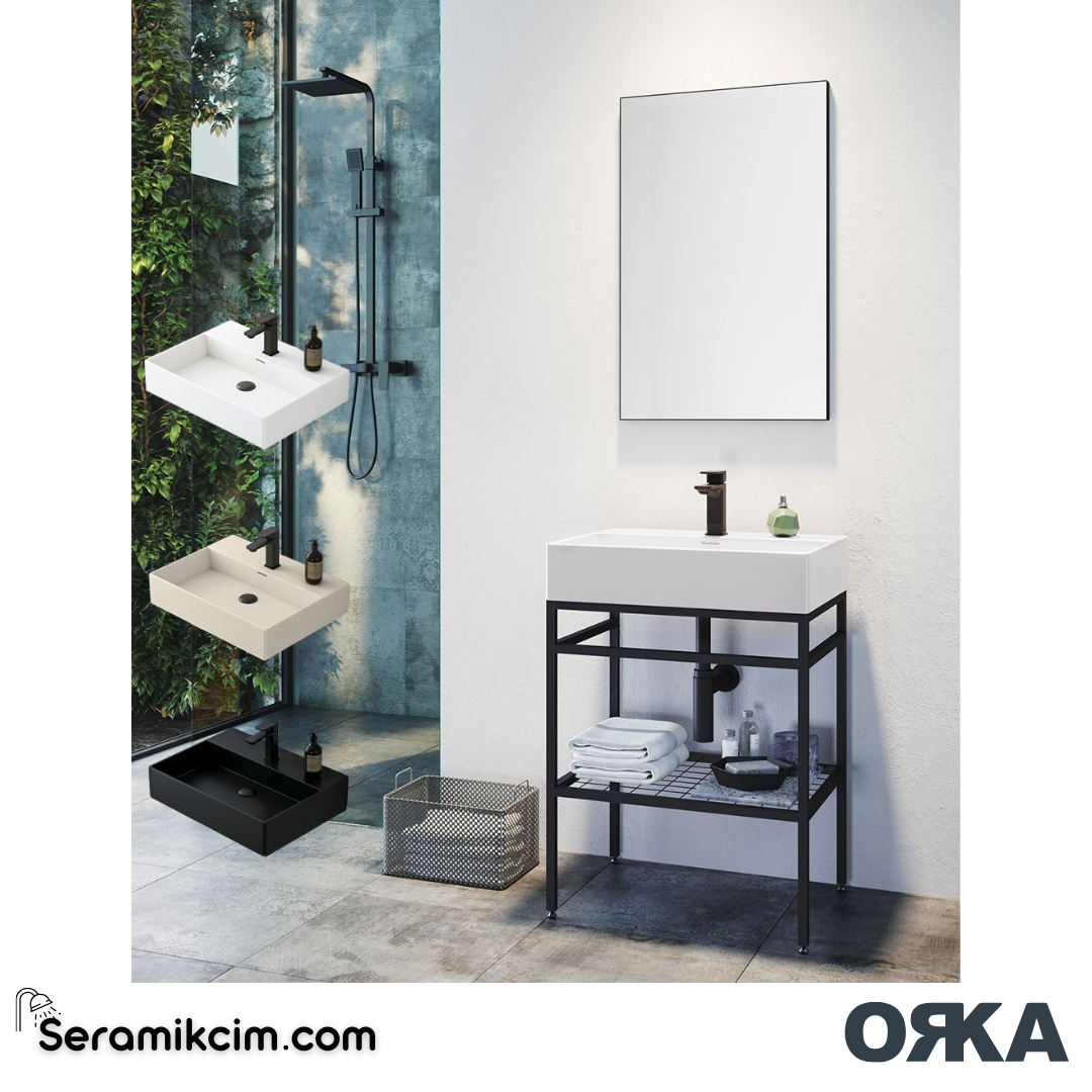 Orka Capetown 60cm Banyo Dolabı Set Beyaz Lavabo - ORK03.60.02.TKM