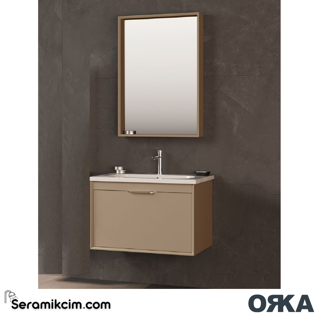 Orka Clay 65cm Çift Çekmeceli Banyo Dolabı Set Sahra - ORK032.65.02.TKM