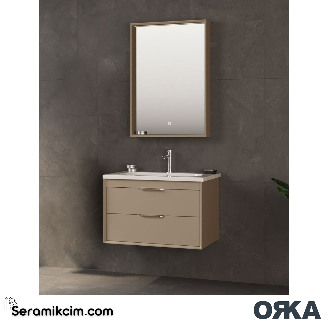 Orka Clay 80cm Çift Çekmeceli Banyo Dolabı Set Sahra - ORK032.80.02.TKM