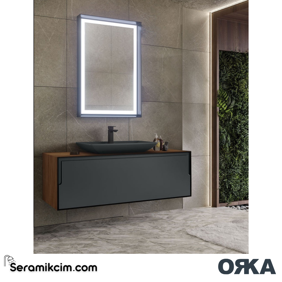 Orka Craft 120cm Banyo Dolabı Set Ceviz Mat Antrasit Lavabo - ORK03.120.01.TKM