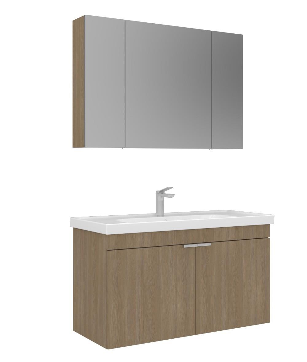 Orka Desna 100cm Asma Banyo Dolabı Set, Dolaplı Ayna, Budva