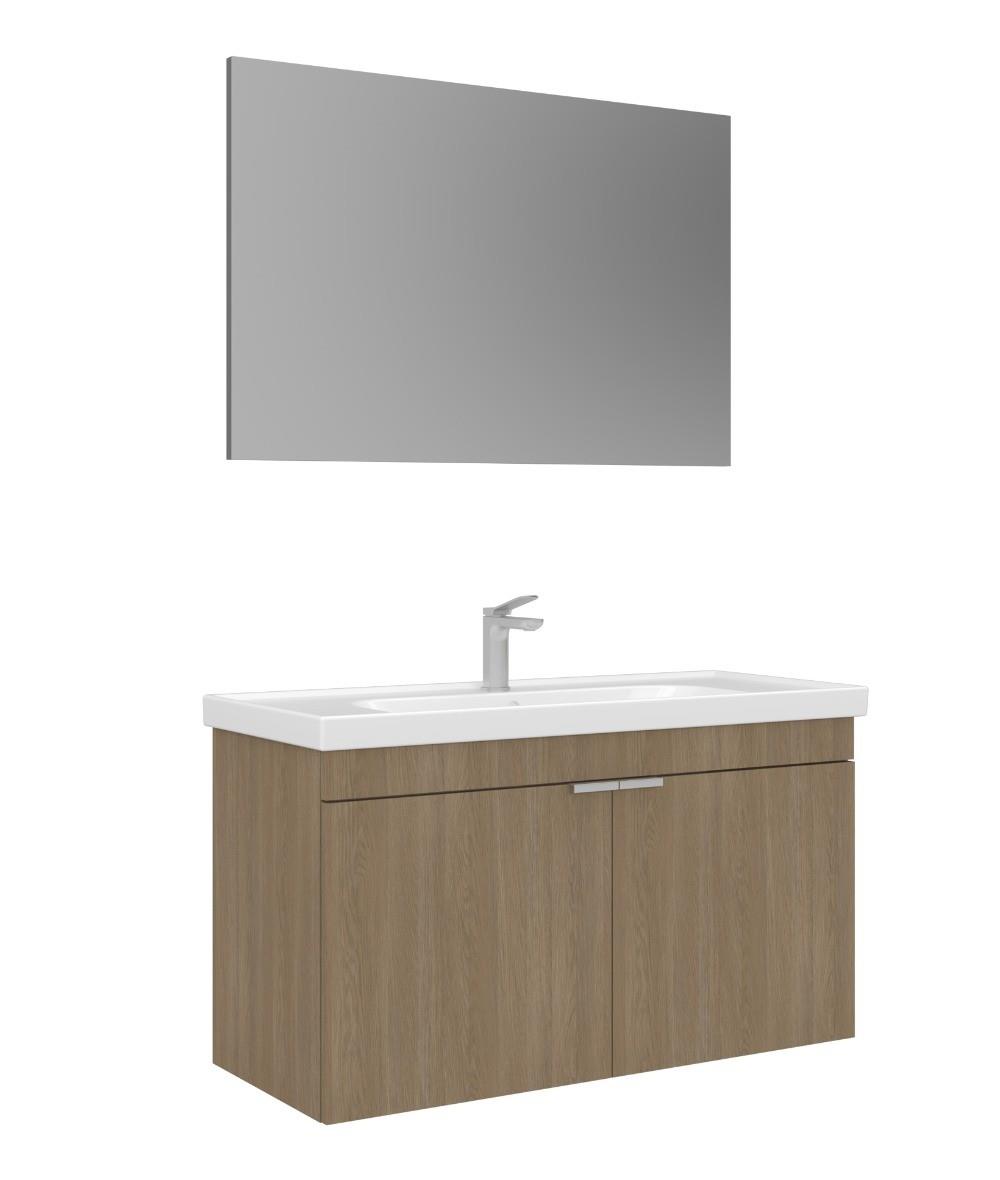 Orka Desna 100cm Asma Banyo Dolabı Set, Düz Ayna, Budva