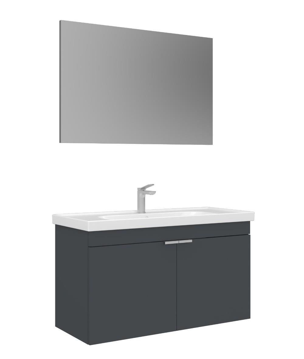 Orka Desna 100cm Asma Banyo Dolabı Set, Düz Ayna, Mat Antrasit