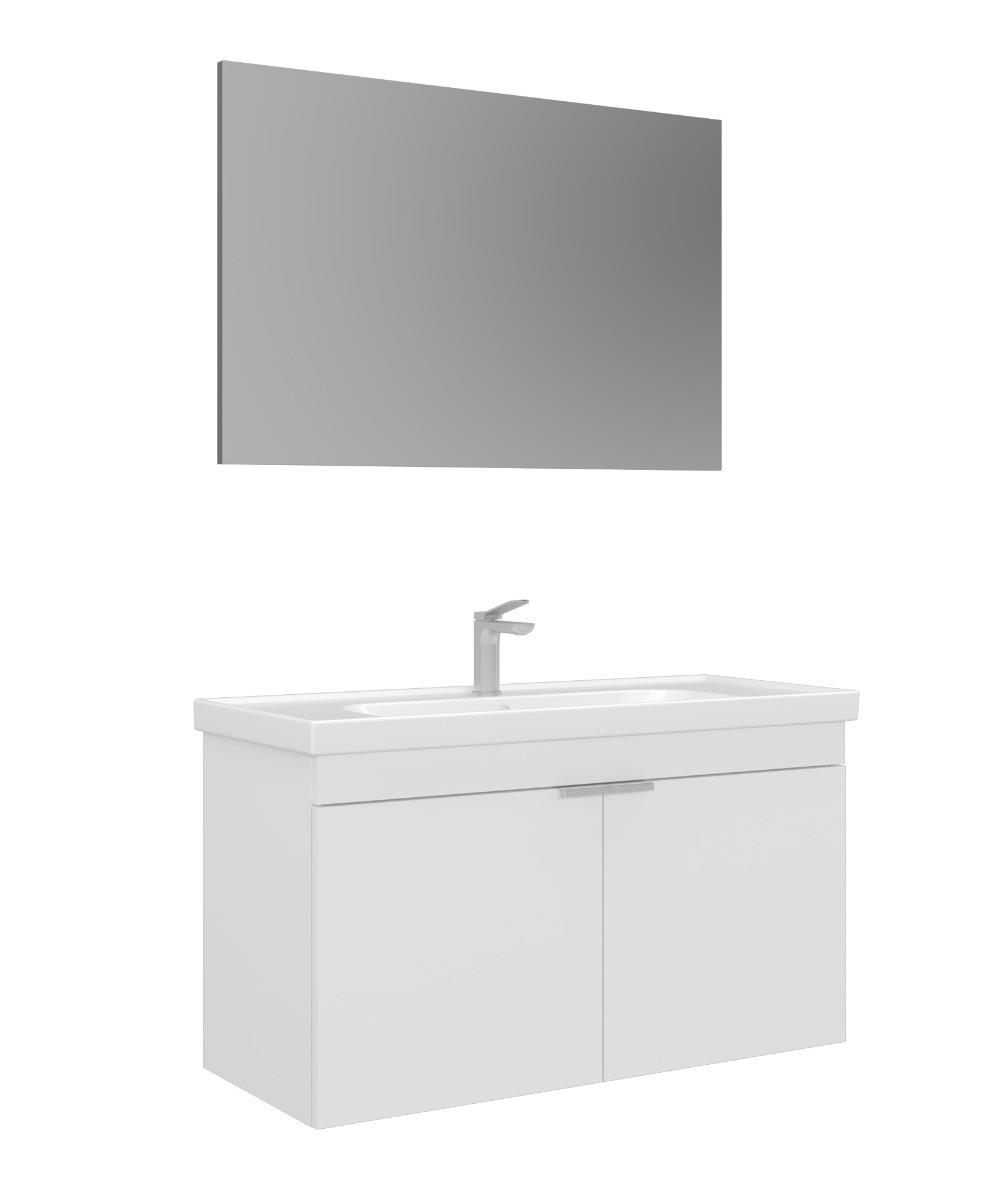 Orka Desna 100cm Asma Banyo Dolabı Set, Düz Ayna, Mat Beyaz