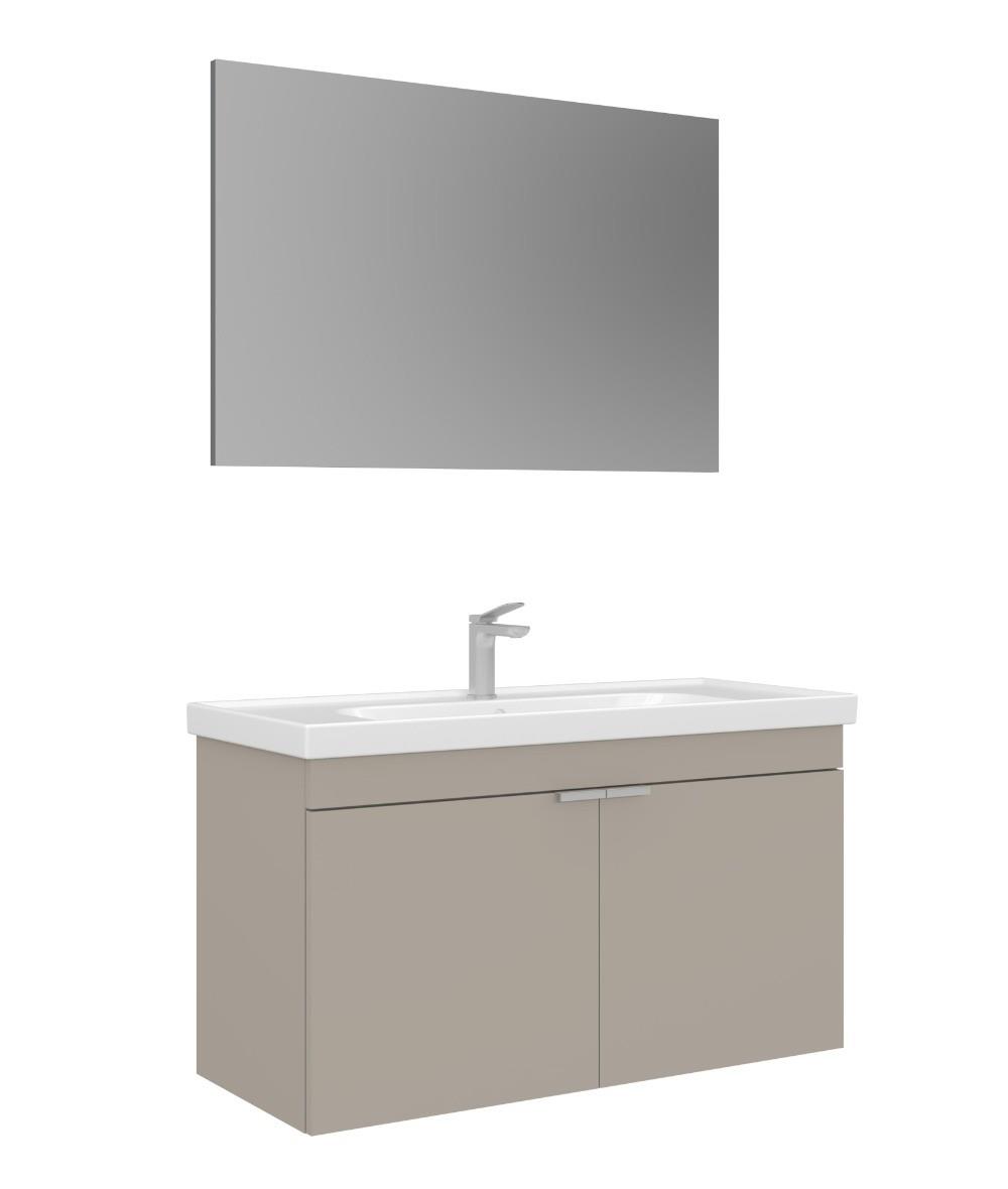 Orka Desna 100cm Asma Banyo Dolabı Set, Düz Ayna, Çöl Beji
