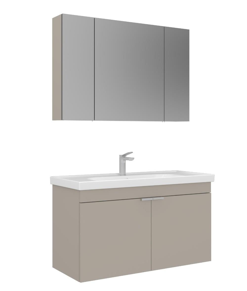Orka Desna 100cm Asma Banyo Dolabı Set, Dolaplı Ayna, Çöl Beji