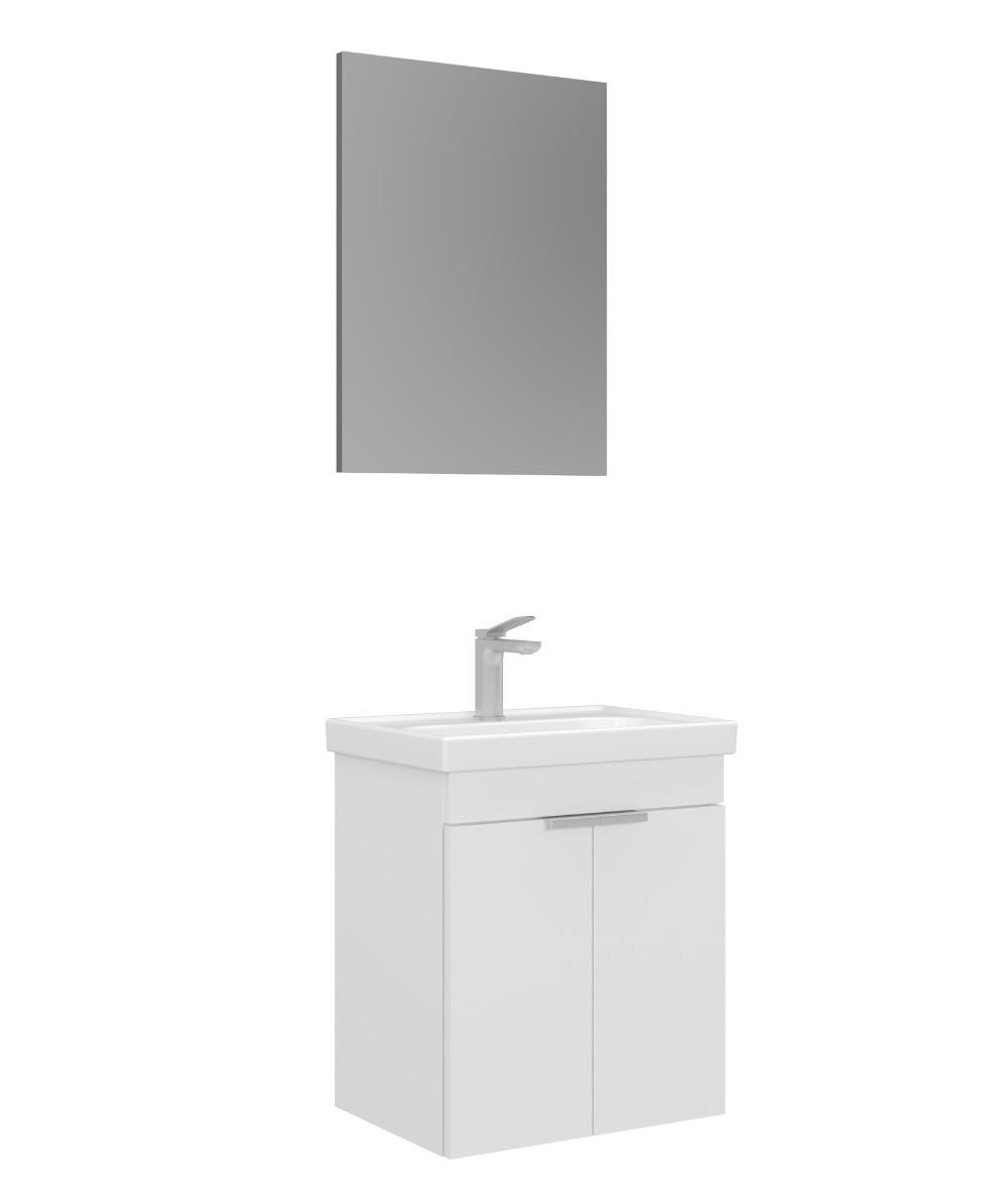 Orka Desna 50cm Asma Banyo Dolabı Set, Düz Ayna, Mat Beyaz
