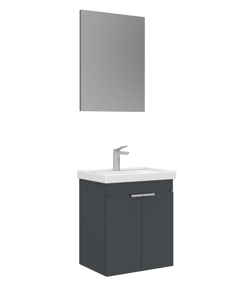Orka Desna 50cm Asma Banyo Dolabı Set, Düz Ayna, Mat Antrasit