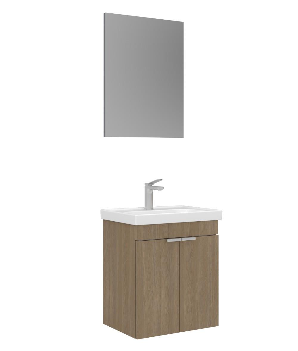 Orka Desna 50cm Asma Banyo Dolabı Set, Düz Ayna, Budva