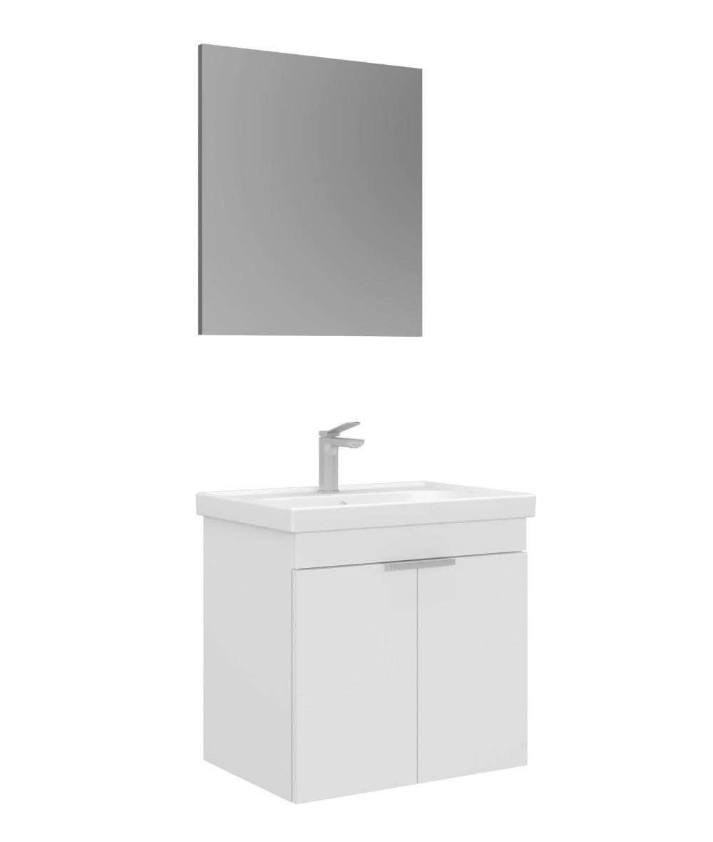 Orka Desna 60cm Asma Banyo Dolabı Set, Düz Ayna, Mat Beyaz