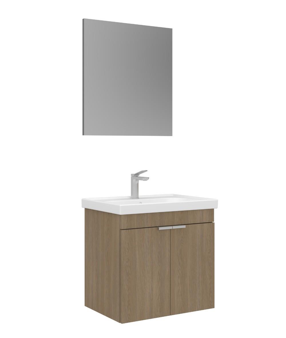 Orka Desna 60cm Asma Banyo Dolabı Set, Düz Ayna, Budva