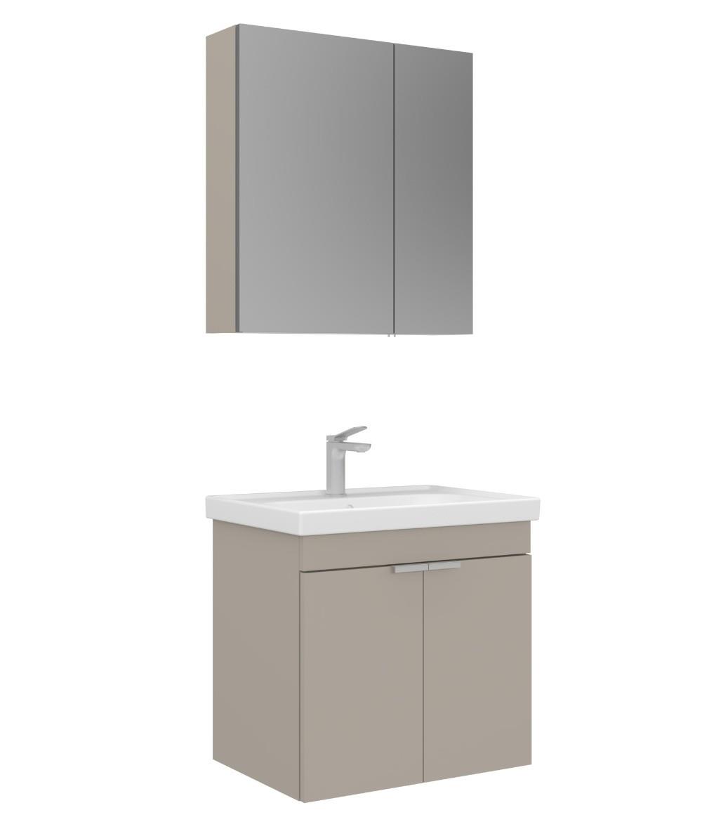 Orka Desna 60cm Asma Banyo Dolabı Set, Dolaplı Ayna, Çöl Beji