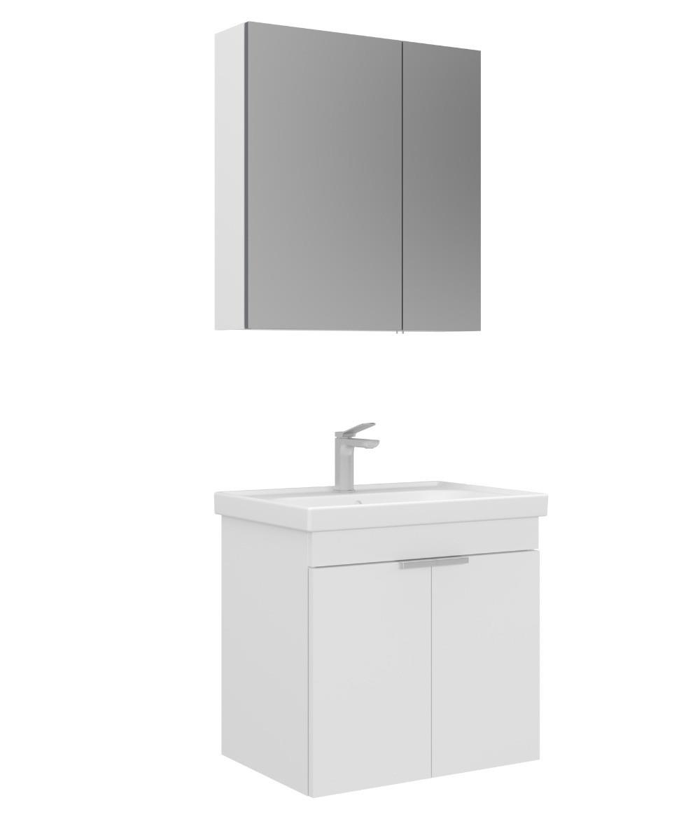 Orka Desna 60cm Asma Banyo Dolabı Set, Dolaplı Ayna, Mat Beyaz