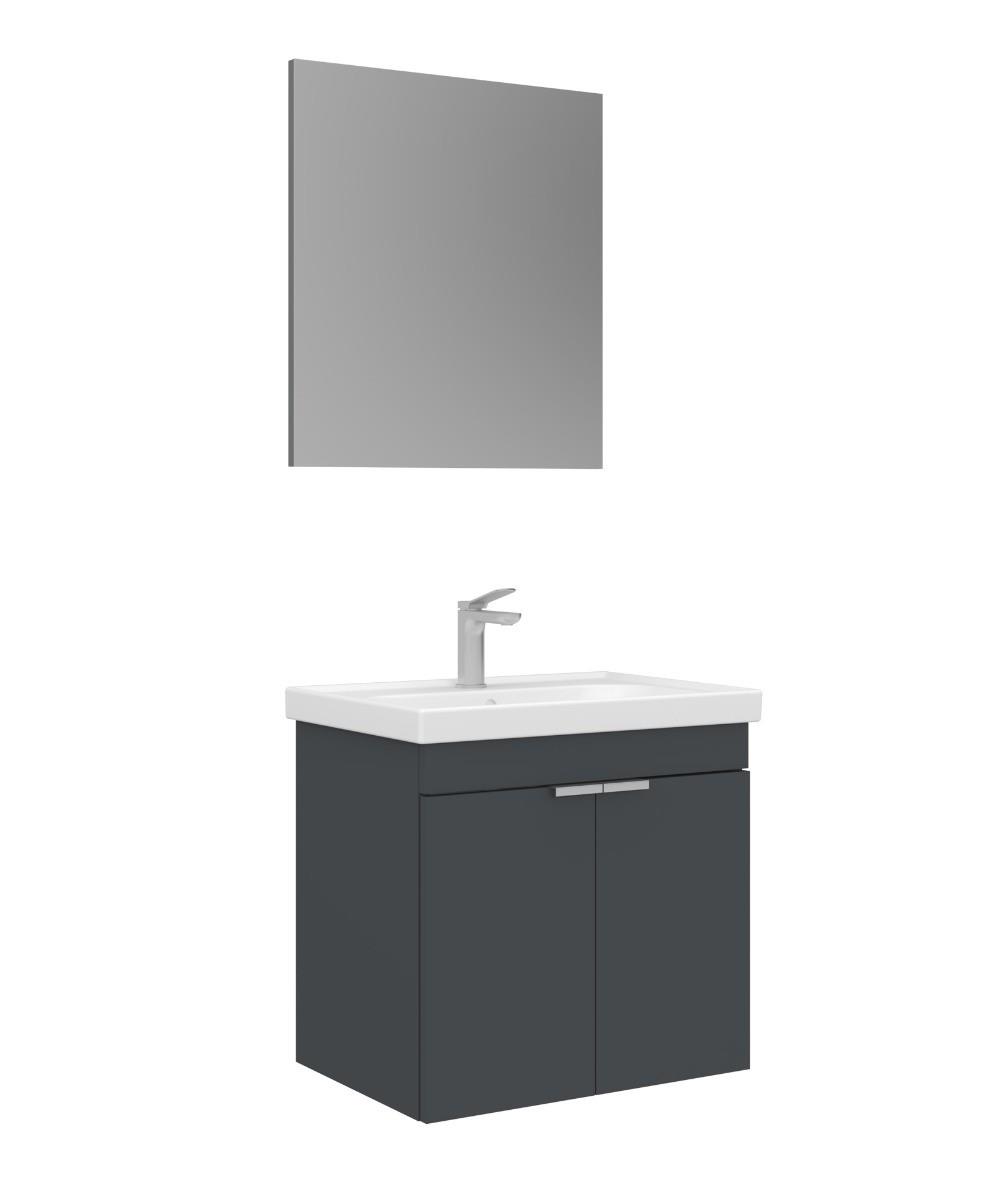 Orka Desna 60cm Asma Banyo Dolabı Set, Düz Ayna, Mat Antrasit
