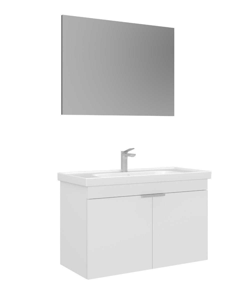 Orka Desna 80cm Asma Banyo Dolabı Set, Düz Ayna, Mat Beyaz
