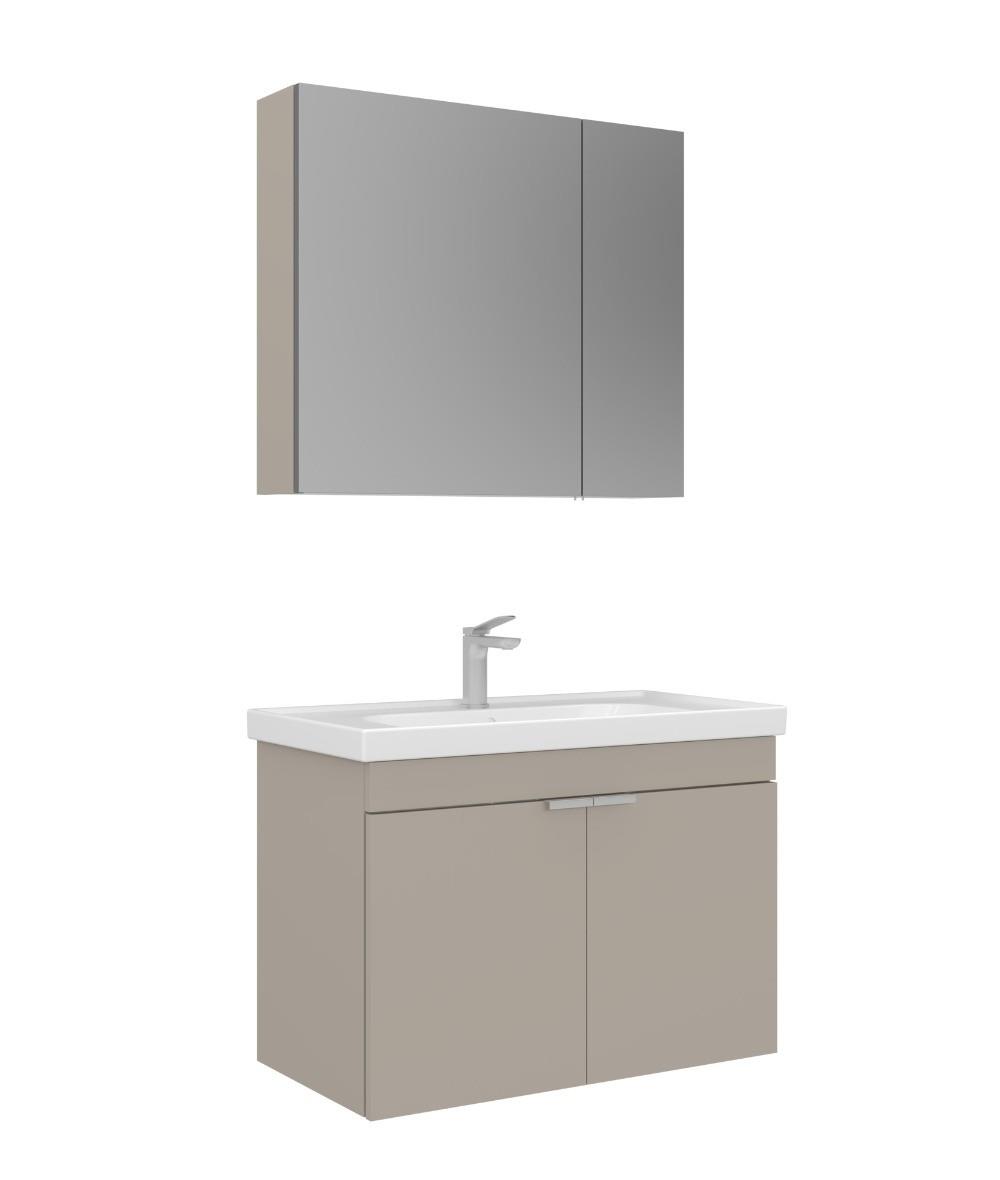 Orka Desna 80cm Asma Banyo Dolabı Set, Dolaplı Ayna, Çöl Beji