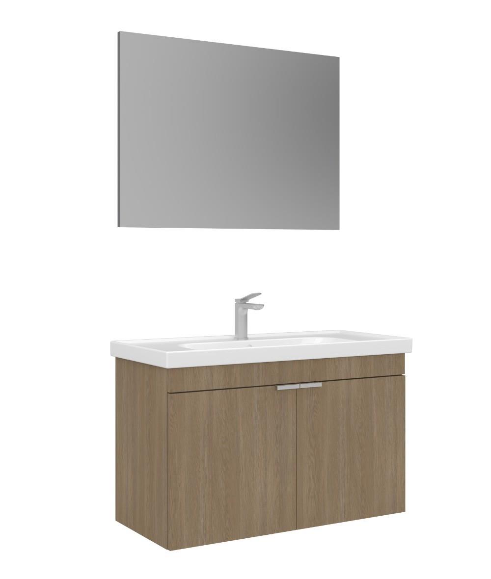 Orka Desna 90cm Asma Banyo Dolabı Set, Düz Ayna, Budva