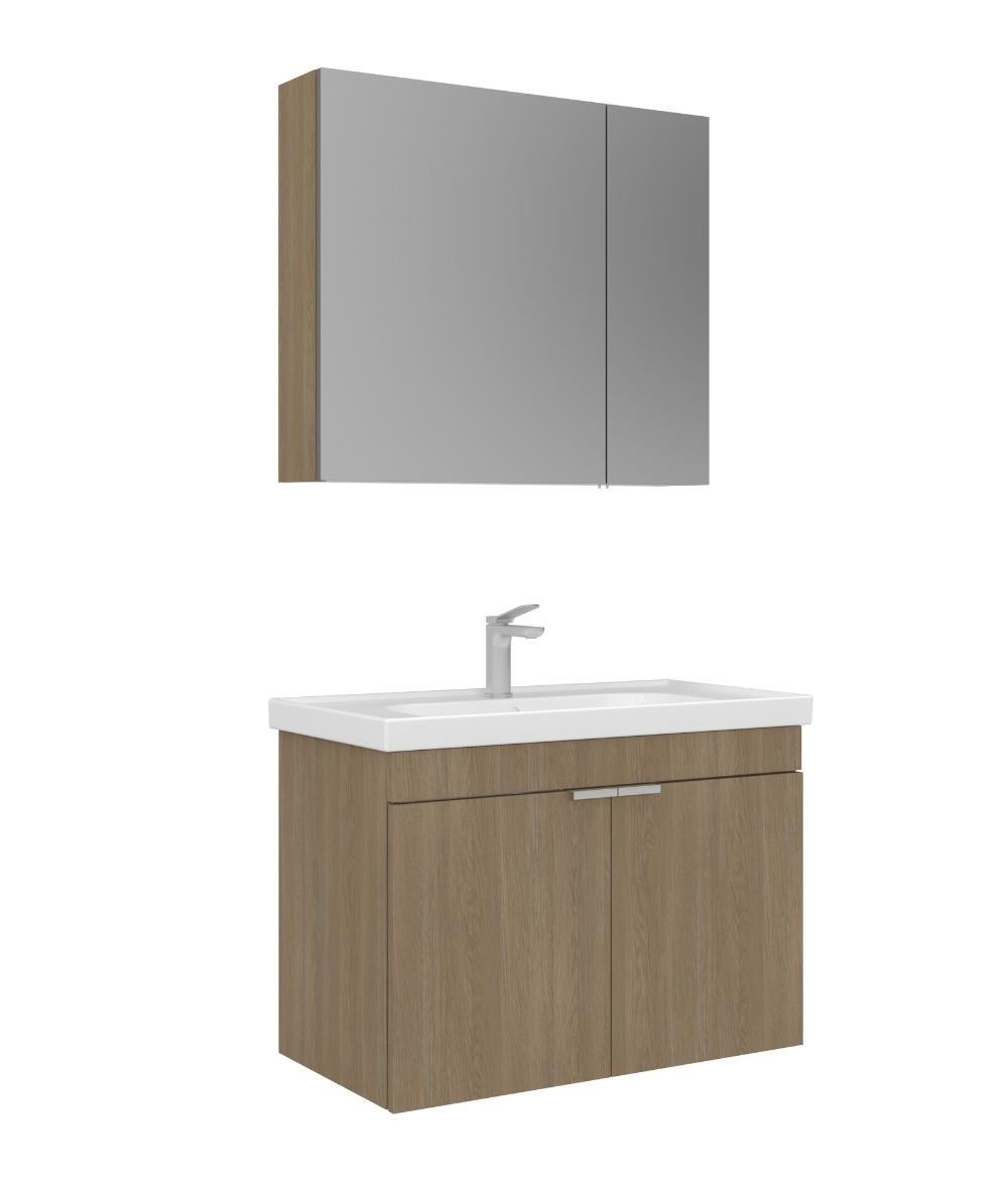 Orka Desna 90cm Asma Banyo Dolabı Set, Dolaplı Ayna, Budva