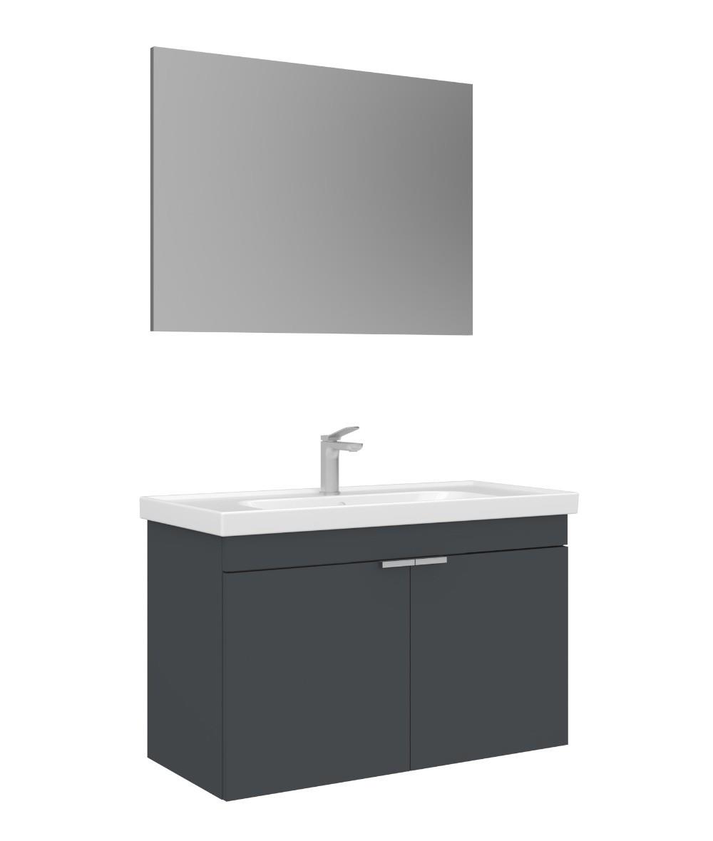 Orka Desna 90cm Asma Banyo Dolabı Set, Düz Ayna, Mat Antrasit