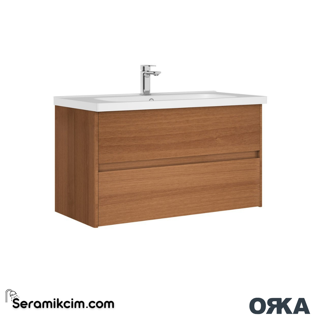 Orka Düden 80cm Çekmeceli Banyo Dolabı Set Teak - ORK052.80.03.TKM