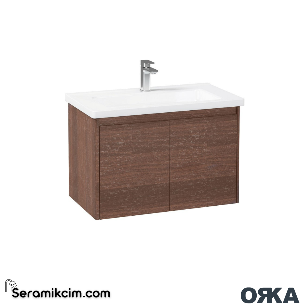 Orka Düden 80cm Kapaklı Banyo Dolabı Set Odeon Kızıl Ceviz - ORK051.80.04.TKM