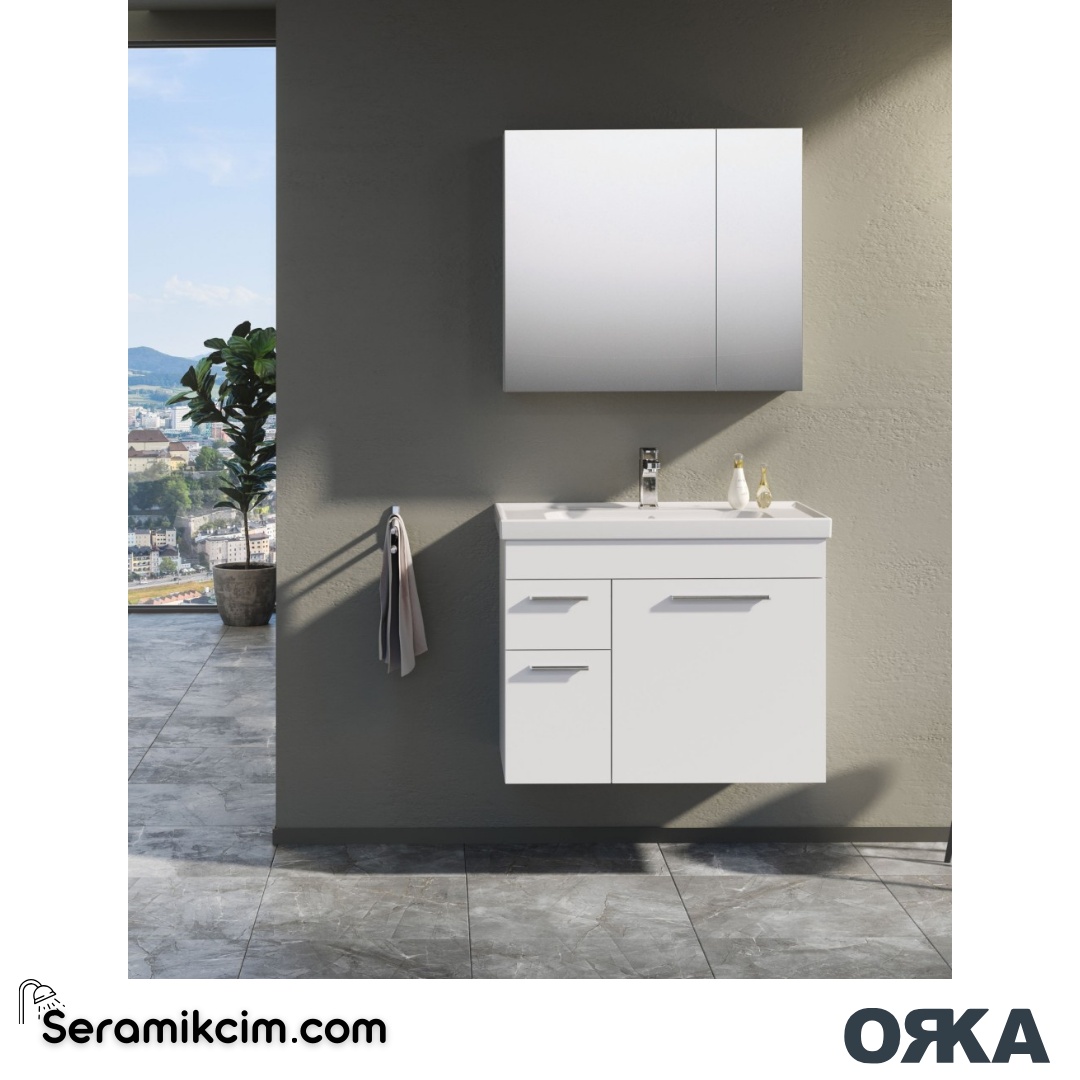Orka Enez 80cm Banyo Dolabı Set Teak - ORK060.80.05.TKM