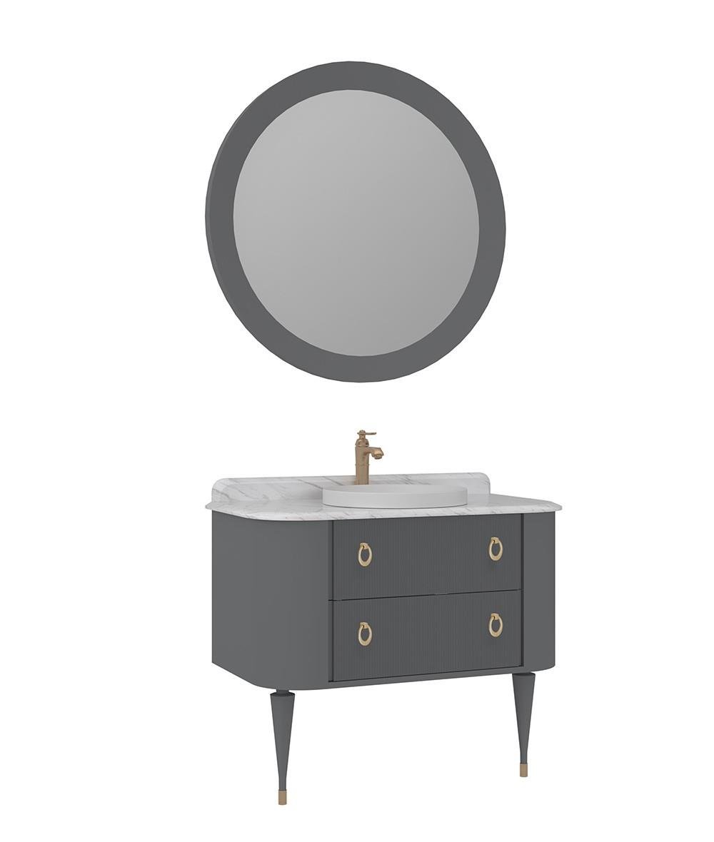 Orka Felice 100cm Banyo Dolabı Set (Altın Detay) Ahşap Ayaklı Mat Gri