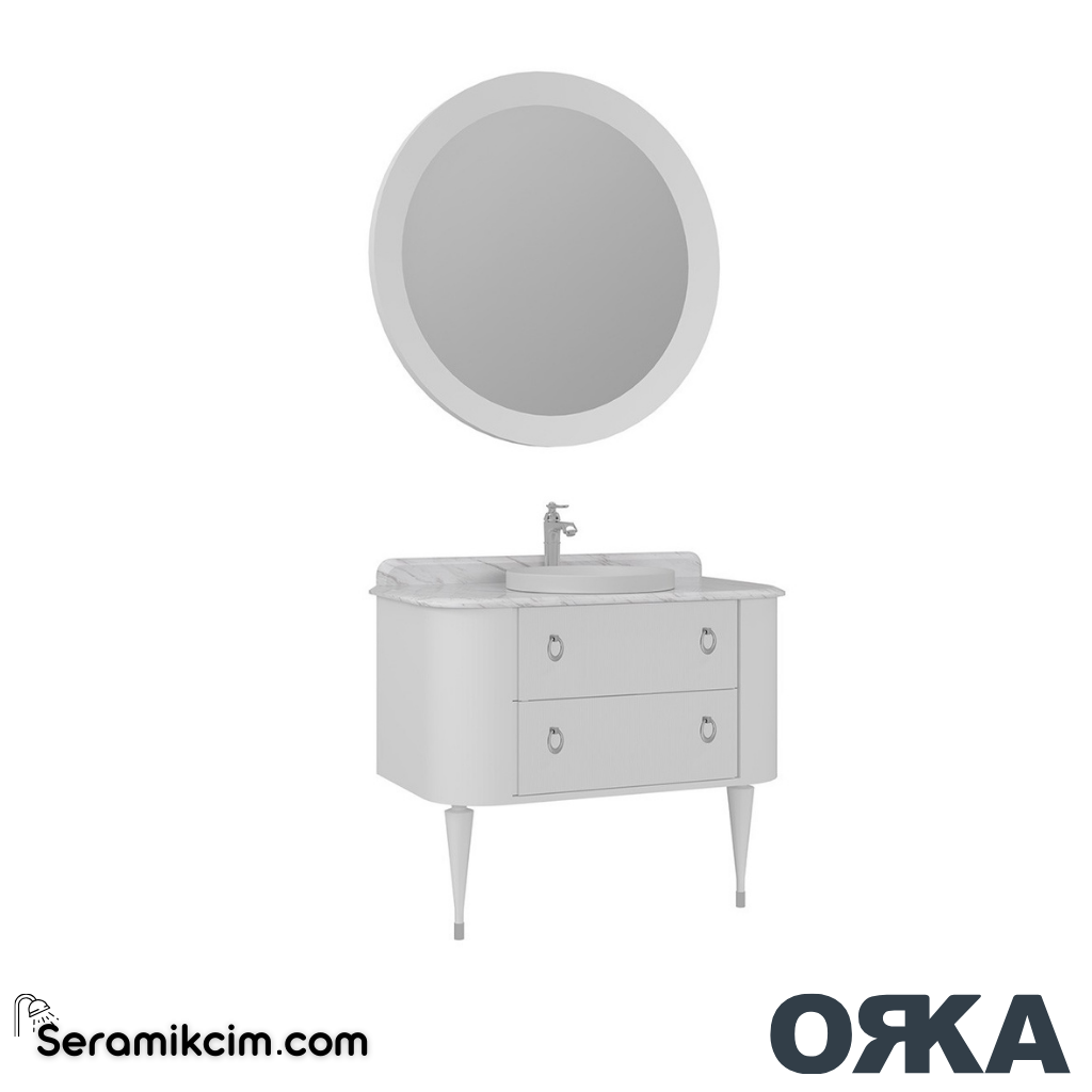 Orka Felice 100cm Banyo Dolabı Set Krom Ahşap Ayaklı Mat Beyaz - ORK078.100.02.TKM