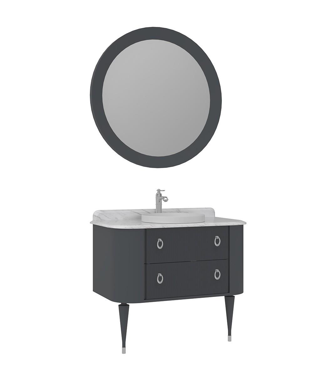 Orka Felice 100cm Banyo Dolabı Set (Krom Detay) Ahşap Ayaklı Mat Antrasit