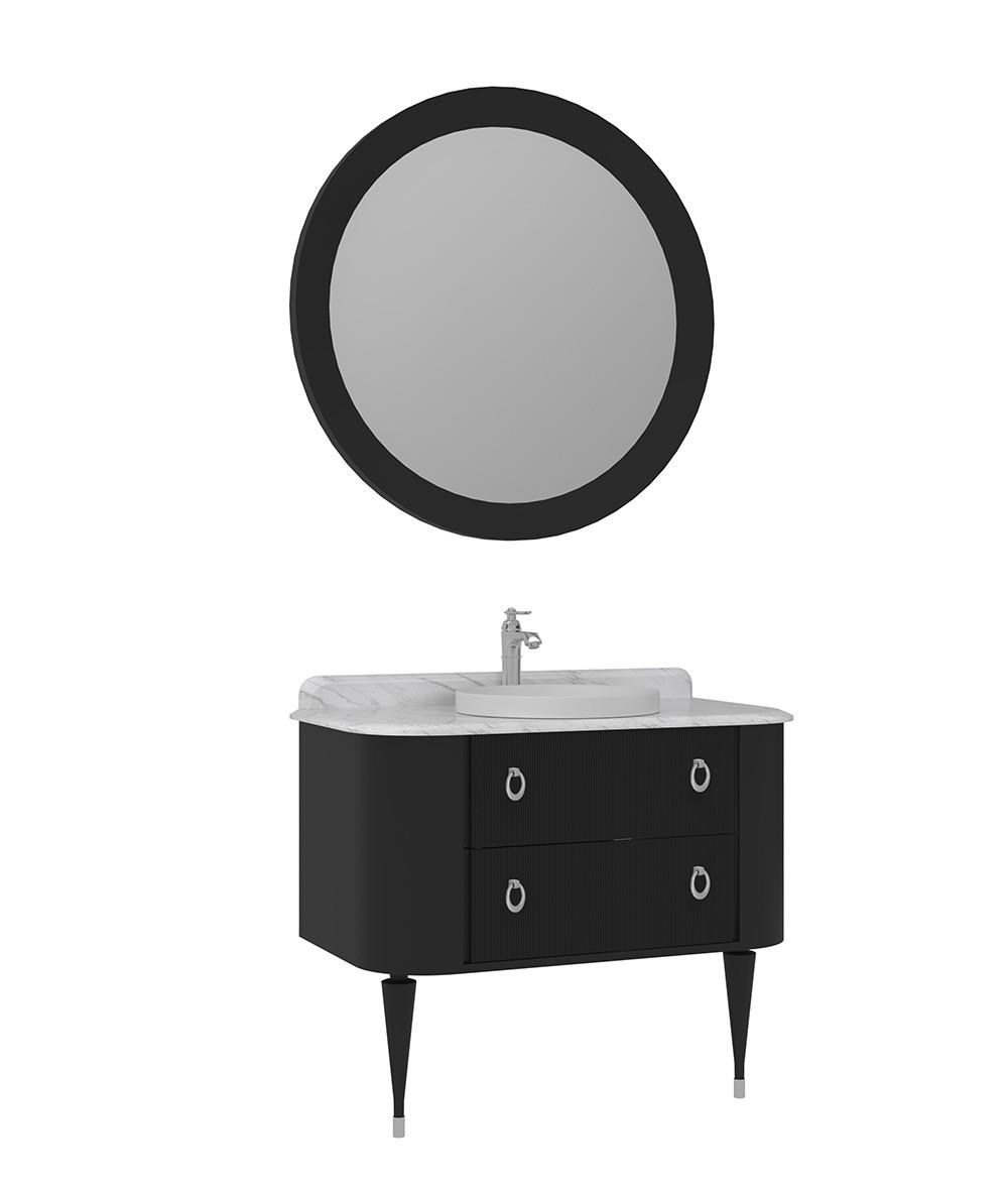 Orka Felice 100cm Banyo Dolabı Set (Krom Detay) Ahşap Ayaklı Mat Siyah