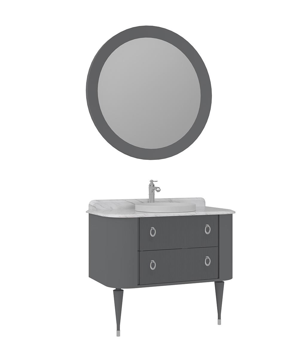 Orka Felice 100cm Banyo Dolabı Set (Krom Detay) Ahşap Ayaklı Mat Gri