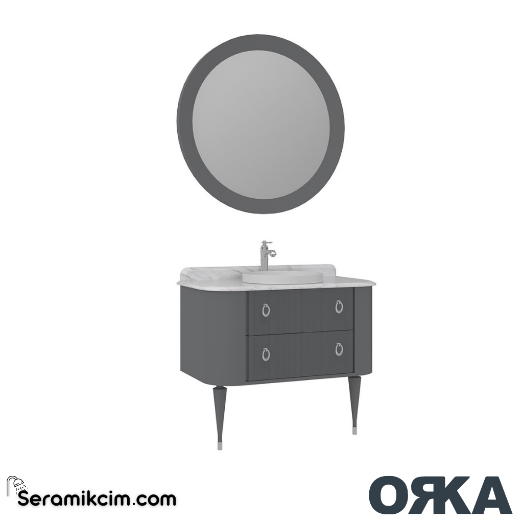 Orka Felice 100cm Banyo Dolabı Set Krom Ahşap Ayaklı Mat Gri - ORK078.100.03.TKM