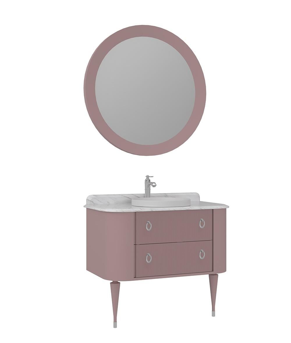 Orka Felice 100cm Banyo Dolabı Set (Krom Detay) Ahşap Ayaklı Mat Pudra