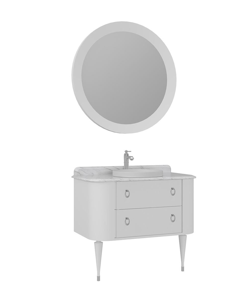 Orka Felice 100cm Banyo Dolabı Set (Krom Detay) Ahşap Ayaklı Mat Beyaz
