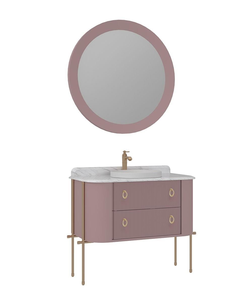 Orka Felice 107cm Banyo Dolabı Set (Altın Detay)Metal Ayaklı Mat Pudra