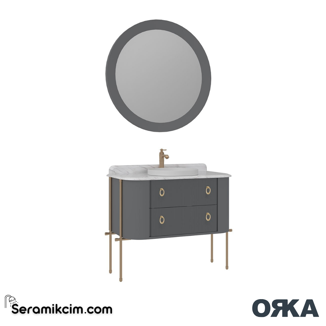Orka Felice 107cm Banyo Dolabı Set Altın Metal Ayaklı Mat Antrasit - ORK07.107.01.TKM