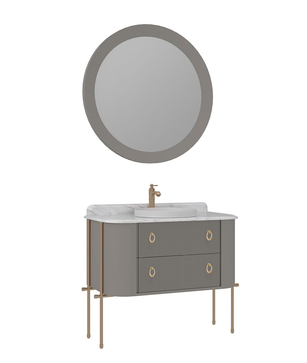 Orka Felice 107cm Banyo Dolabı Set (Altın Detay)Metal Ayaklı Mat Vizon