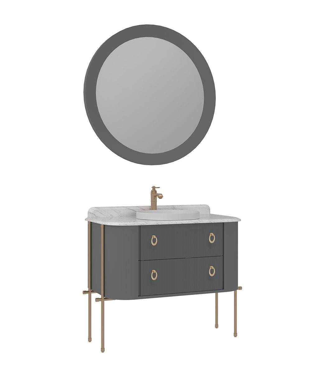 Orka Felice 107cm Banyo Dolabı Set (Altın Detay)Metal Ayaklı Mat Gri