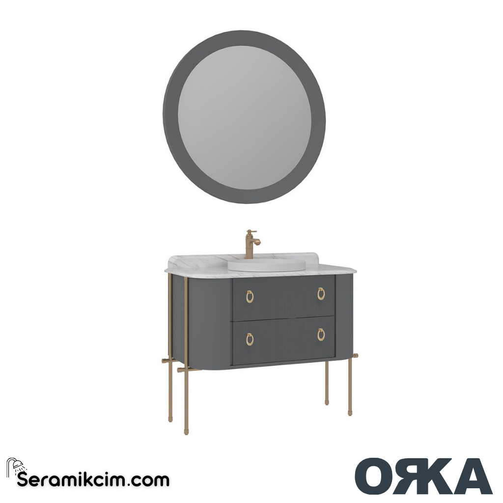 Orka Felice 107cm Banyo Dolabı Set Altın Metal Ayaklı Mat Gri - ORK07.107.03.TKM